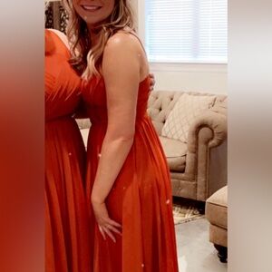 Azazie Strapless Rust Orange Dress